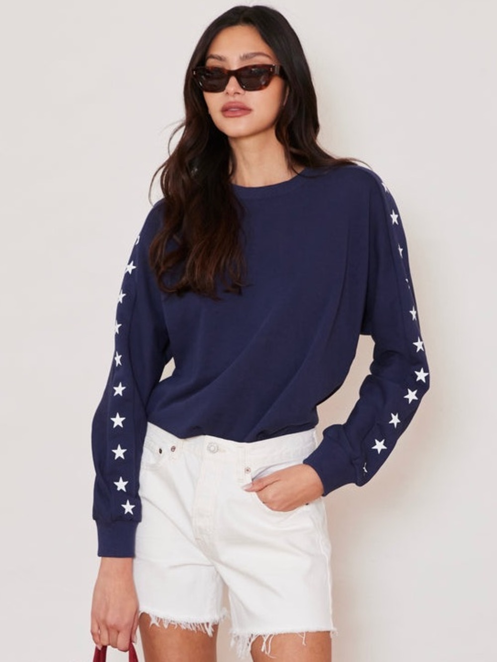 NWT Dudley Stephens P'Town Pullover in Navy with Stars French Terry Sz L